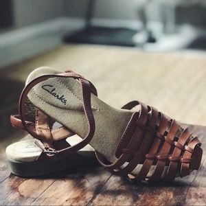 Clarks Jaina Cognac Leather Sling Back - Size 8